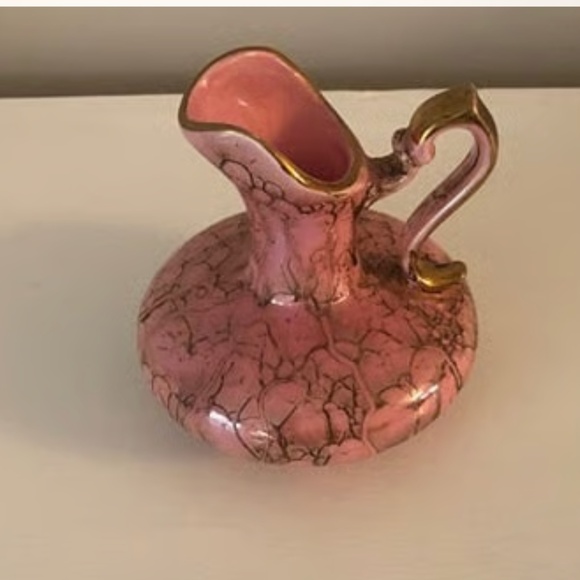 Pink and Gold Marbled Ceramic Pitcher/Vase - Picture 1 of 3